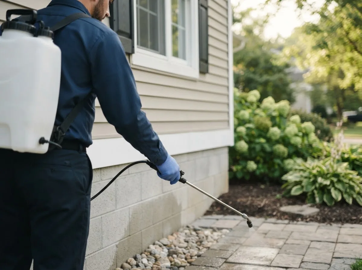 Pest control technician inspecting a home in Bremond, TX